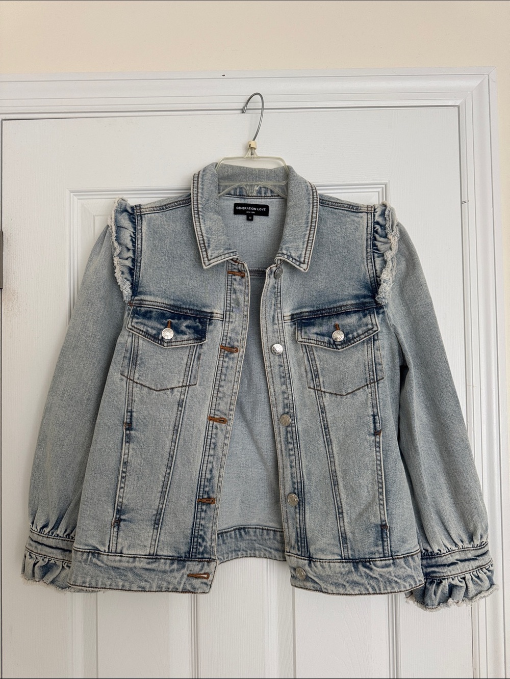 Generation Love Light Blue Denim Jacket with Ruffle Detail - Picture 1 of 5